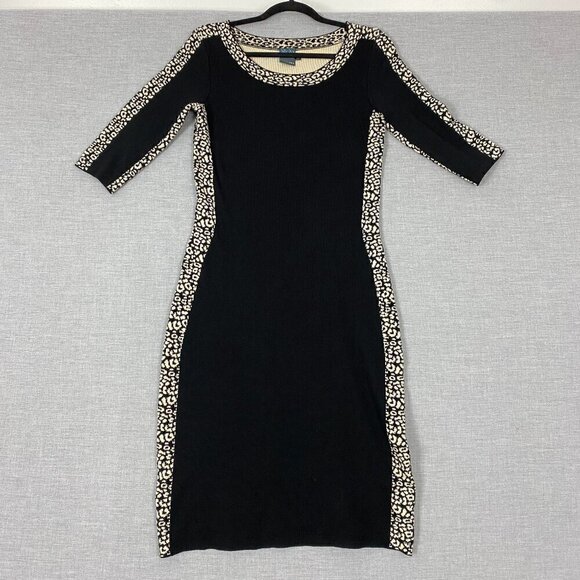 Gabby Skye Sweater Dress Sz Medium Knee Length Half Sleeve Black / Leopard Print - Picture 1 of 11